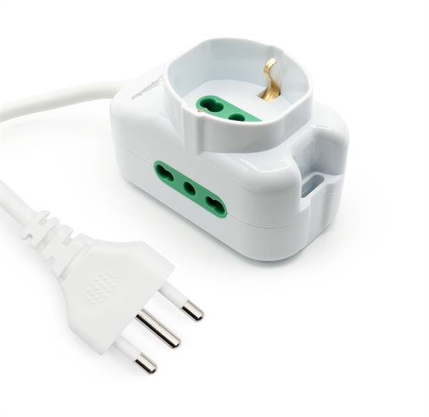 Multipresa 3 ingressi, 1 BIPASSO/SCHUKO e 2 BIPASSO, spina italiana 16A