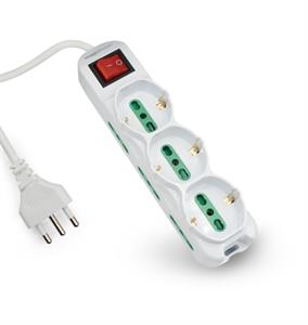 Multipresa 9 ingressi, 3 BIPASSO/SCHUKO e 6 BIPASSO, spina italiana, con interruttore generale