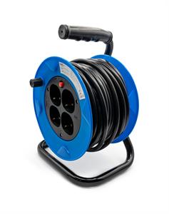 Prolunga avvolgicavo da 15 metri, con  4 ingressi Schuko 10/16A, spina italiana 16A