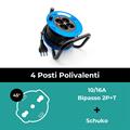 Prolunga avvolgicavo da 15 metri, con  4 ingressi Schuko 10/16A, spina italiana 16A