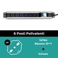 Multipresa 6 posti con interruttore generale per armadi rack, 6 ingressi 10A/16A Schuko, con attacco laterale