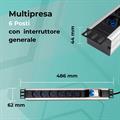 Multipresa 6 posti con interruttore generale per armadi rack, 6 ingressi 10A/16A Schuko, con attacco laterale