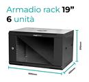 Rack a parete 6 unità 600x450x370 con 1 ventola e 4 montanti, laterali removibili, colore nero
