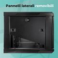 Rack a parete 6 unità 600x450x370 con 1 ventola e 4 montanti, laterali removibili, colore nero