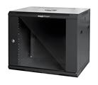 Rack a parete 9 unità 600x450x500 con 1 ventola e 4 montanti, laterali removibili, colore nero