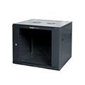 Rack a parete 9 unità 600x600x500 con 2 ventole e 4 montanti, laterali removibili, colore nero