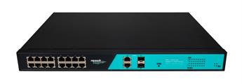 Switch 16 porte fast PoE, 2 porte uplink gigabit, 2 porte SFP fino a 250 metri, con funzione VLAN