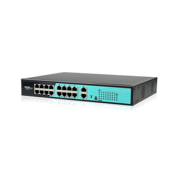 Switch 16 porte fast PoE, 2 porte uplink gigabit, fino a 250 metri, con funzione VLAN