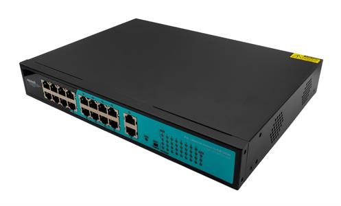 Switch 16 porte fast PoE, 2 porte uplink gigabit, fino a 250 metri, con funzione VLAN