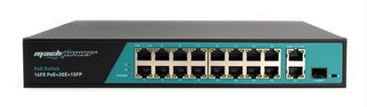 Switch 16 porte fast PoE, 2 porte uplink gigabit, 1 porte SFP, fino a 250 metri, con funzione VLAN