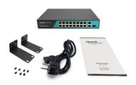 Switch 16 porte fast PoE, 2 porte uplink gigabit, 1 porte SFP, fino a 250 metri, con funzione VLAN
