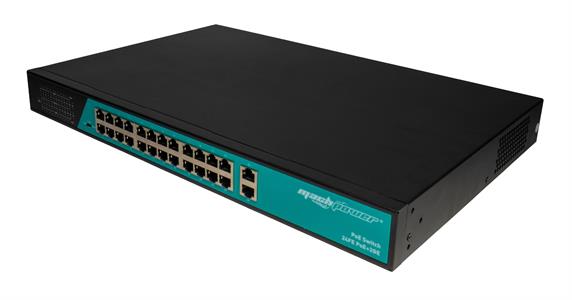 Switch 24 porte fast PoE, 2 porte uplink gigabit, fino a 250 metri, con funzione VLAN