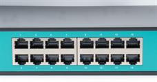 Switch 16 porte gigabit POE unmanaged con 2 porte SFP, per armadi rack 19, con funzione VLAN, fino a 300 metri