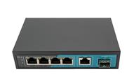 Switch 4 porte gigabit, 1 Porta Uplink Gigabit, 1 Porta SFP, fino a 250 metri, con Funzione VLAN, 65W