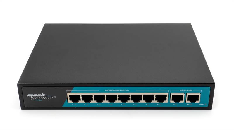 Switch 8 porte Gigabit PoE, 2 Porte Uplink Gigabit,con funzione VLAN, 150W, fino a 250 metri