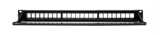 Patch panel modulare 24 porte per armadi rack da 19, colore nero, ingombro 1 unità