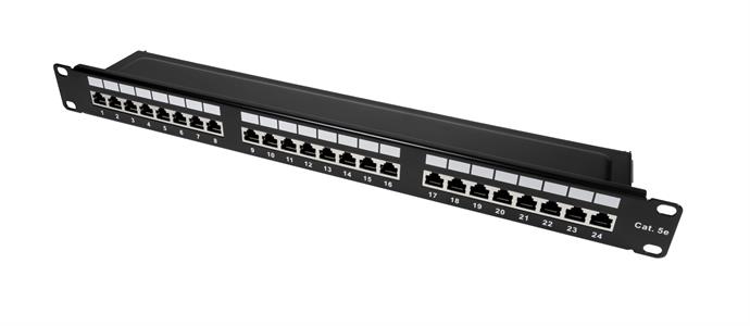 Patch panel STP Cat5e 24 porte RJ45 per armadi rack da 19, colore nero