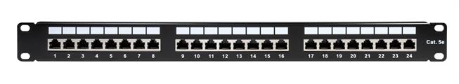 Patch panel STP Cat5e 24 porte RJ45 per armadi rack da 19, colore nero