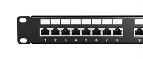 Patch panel STP Cat5e 24 porte RJ45 per armadi rack da 19, colore nero