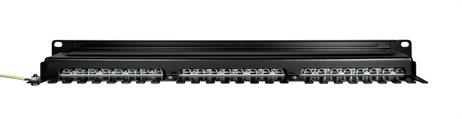 Patch panel STP Cat5e 24 porte RJ45 per armadi rack da 19, colore nero