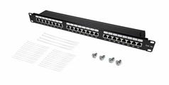 Patch panel STP Cat5e 24 porte RJ45 per armadi rack da 19, colore nero