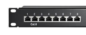 Patch panel STP Cat6 24 porte RJ45 per armadi rack da 19, colore nero