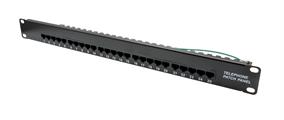 Patch panel telefonico Cat3 25 porte per armadi rack da 19, colore nero