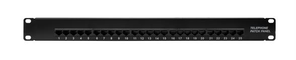 Patch panel telefonico Cat3 25 porte per armadi rack da 19, colore nero