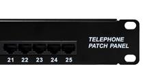 Patch panel telefonico Cat3 25 porte per armadi rack da 19, colore nero