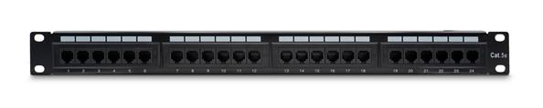 Patch panel U/UTP Cat5e 24 porte RJ45 per armadi rack da 19, colore nero