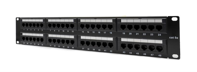 Patch panel U/UTP Cat5e 48 porte RJ45 per armadi rack da 19, colore nero