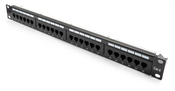 Patch panel UTP Cat6 24 porte RJ45 per armadi rack da 19, colore nero