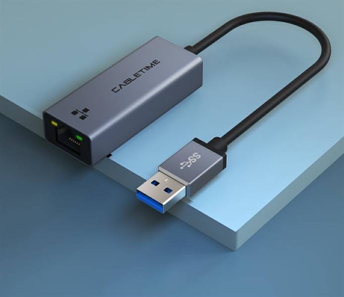 Adattatore Ethernet da USB-3.0A a RJ45 1000Mbps, colore space grey, lunghezza 15cm