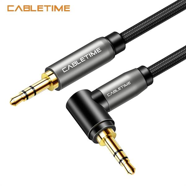 Cavo audio stereo con angolo da 90° jack 3.5mm, M/M, lunghezza 1,8 metro, colore grigio, cavo in nylon