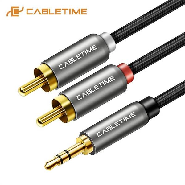 Stereo 3.5mm Cable M to 2RCAM, Space Grey, 3m