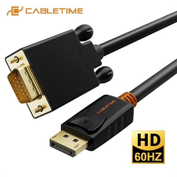 Display Port to VGA 1080P Cable, Gold Plated, Black, 1.8m