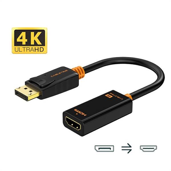 Display Port to HDMI4k30Hz Adapter, Gold Plated, Black, 0.2m