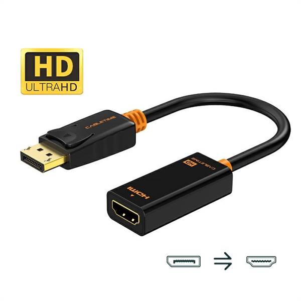 Display Port to HDMI 1080P Adapter, Gold Plated, Black, 0.2m