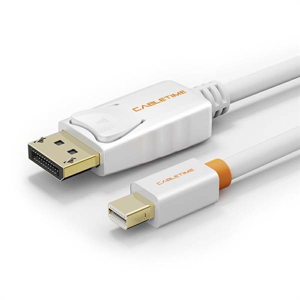 Mini Display Port to Display Port 4k60Hz Cable, Gold Plated, White, 1.8m