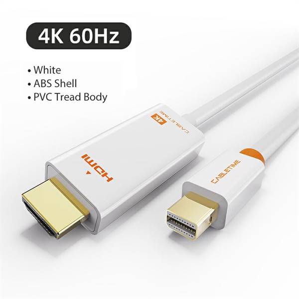 Cavo convertitore Mini DP a HDMI 4k/60Hz, connettori placcati in oro, lunghezza 1,8 metri, colore bianco