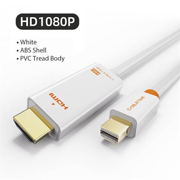 Cavo convertitore Mini DP a HDMI M 1080P, connettori placcati in oro, lunghezza 1,8 metri, colore bianco