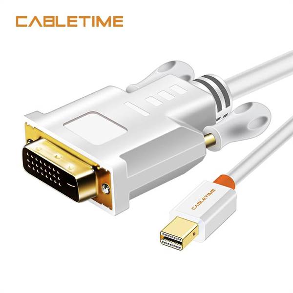 Mini Display Port to DVI cable,Gold plated, White, 1.8 m