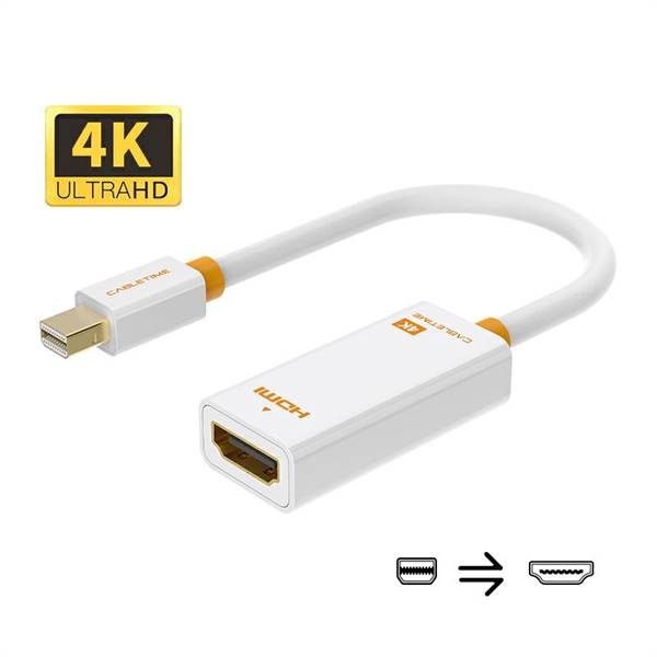 Cavo adattatore Mini DP a HDMI 4k/30Hz, colore bianco, lunghezza 20 centimetri