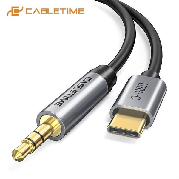 Cavo convertitore USB-C a jack audio 3,5mm, connettori placcati in oro, lunghezza 1 metro, colore nero