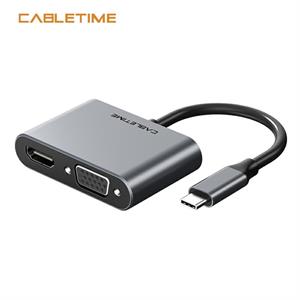 Docking station USB-C maschio a HDMI+VGA femmina, colore grigio, lunghezza cavo 15cm