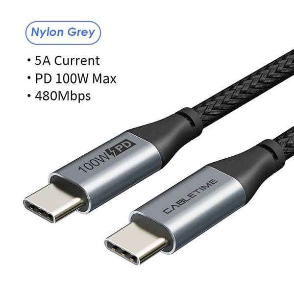 Cavo USB-C a USB-C 2.0 ricarica PD 100W e-mark, colore nero, lunghezza 1 metro