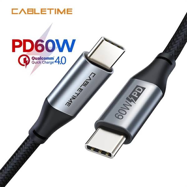 Cavo USB-C a USB-C 2.0 ricarica PD 60W, colore nero, lunghezza 1 metro