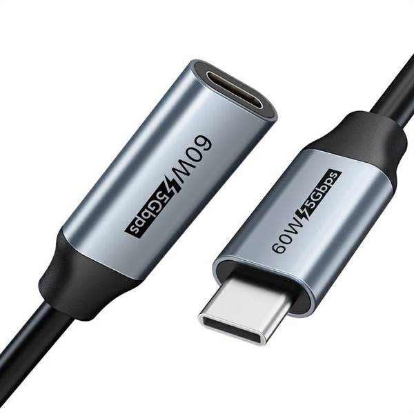 Cavo prolunga HighSpeed USB-C a USB-C PD60W, colore nero, lunghezza 0,5 metri