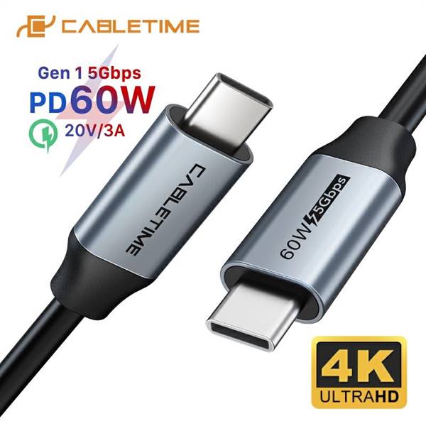 Cavo USB-C a USB-C HighSpeed PD60W 5Gbps, colore nero, lunghezza 1 metro