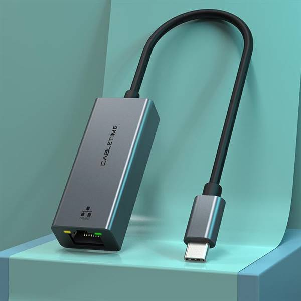 Adattatore USB-C a RJ45 1000Mbps, colore space grey, lunghezza 15 centimetri